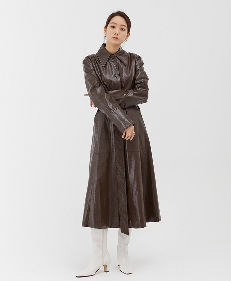 collective,콜렉티브,leather cloth coat (brown)